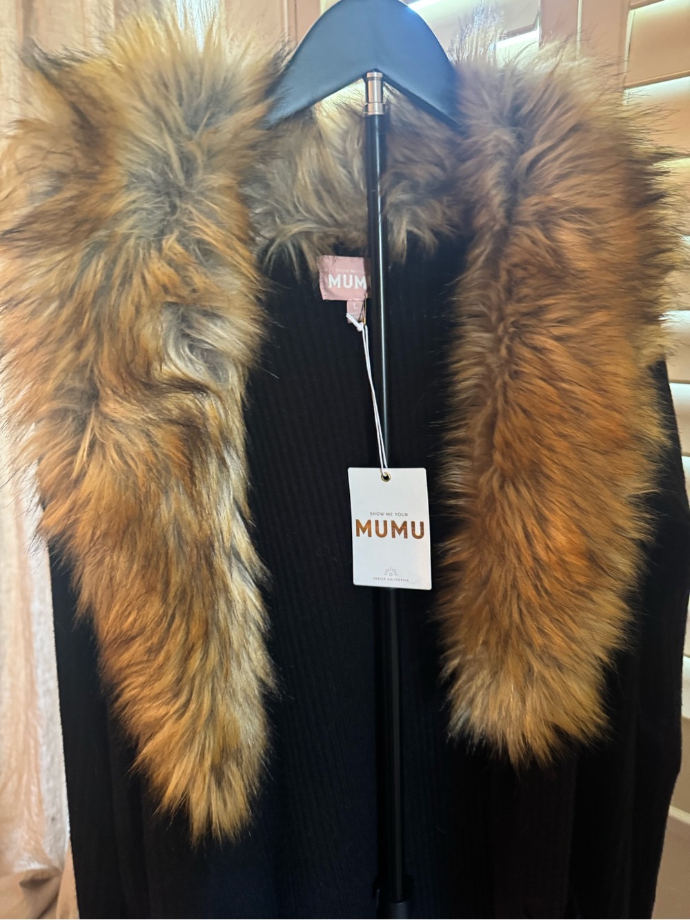 NEW Show Me Your MuMu Black Longline Lombardi Coatigan with Faux Fur Collar - Picture 10 of 10